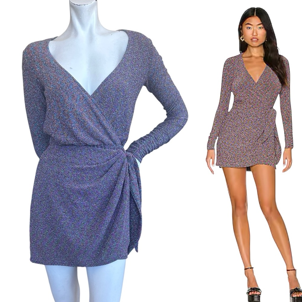 Show Me Your Mumu Revolve Kimora Long Sleeve Wrap Mini Dress Rainbow Size Small